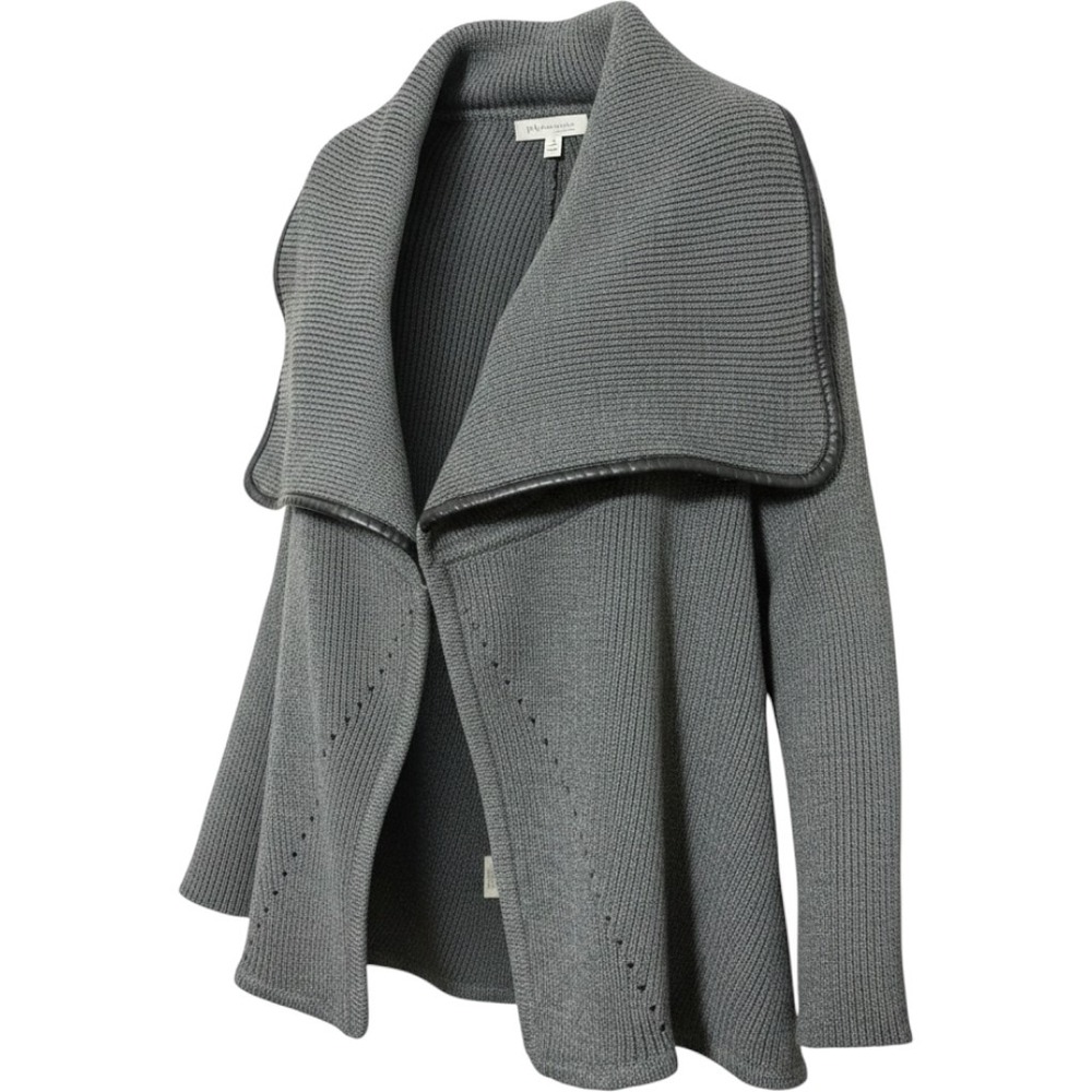 Philosophy Rib Knit Cardigan Sweater Faux Leather Moto Gray Shawl Collar S